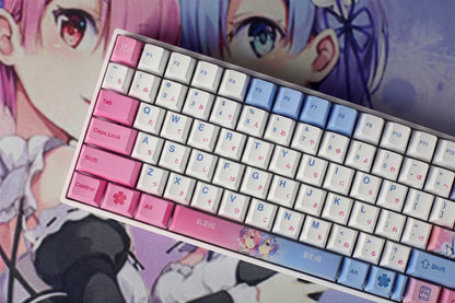 Re:Life in a different world from zero ，Rem PBT material personalized key cap set, animation game culture creative decoration key cap set, compatible with 61/64/68/75/84/87/104 key mechanical keyboard