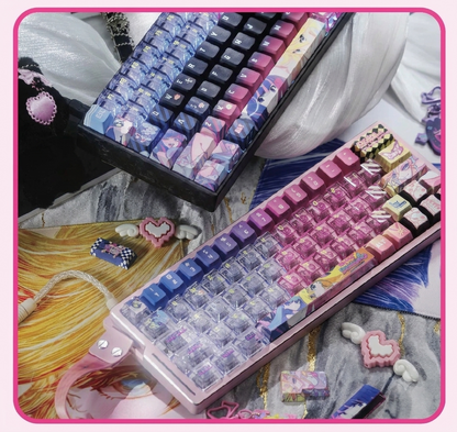 Panty &amp; Stocking with Garterbelt，theme, PBT material personalized keycap set, anime keycap culture peripheral mechanical keyboard decoration keycaps， Compatible with 61/64/68/75/84/87/104 key mechanical keyboard keycap set