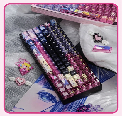 Panty &amp; Stocking with Garterbelt，theme, PBT material personalized keycap set, anime keycap culture peripheral mechanical keyboard decoration keycaps， Compatible with 61/64/68/75/84/87/104 key mechanical keyboard keycap set