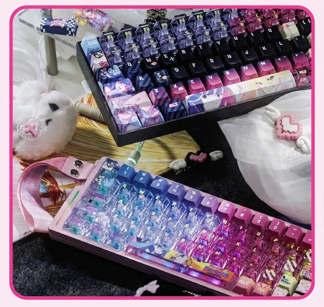 Panty &amp; Stocking with Garterbelt，theme, PBT material personalized keycap set, anime keycap culture peripheral mechanical keyboard decoration keycaps， Compatible with 61/64/68/75/84/87/104 key mechanical keyboard keycap set