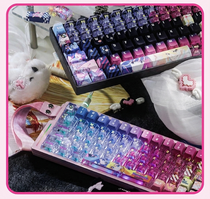 Panty &amp; Stocking with Garterbelt，theme, PBT material personalized keycap set, anime keycap culture peripheral mechanical keyboard decoration keycaps， Compatible with 61/64/68/75/84/87/104 key mechanical keyboard keycap set