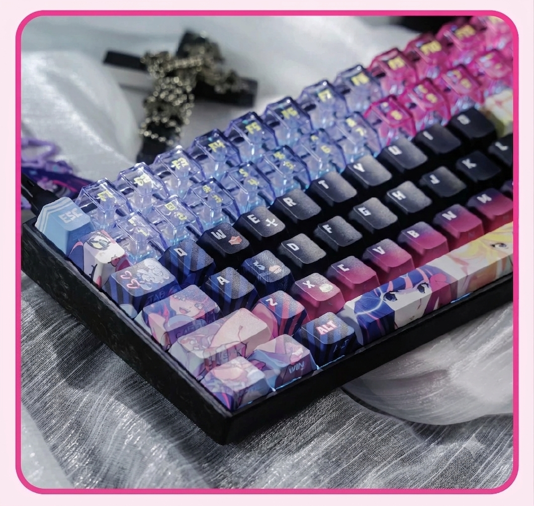 Panty &amp; Stocking with Garterbelt，theme, PBT material personalized keycap set, anime keycap culture peripheral mechanical keyboard decoration keycaps， Compatible with 61/64/68/75/84/87/104 key mechanical keyboard keycap set