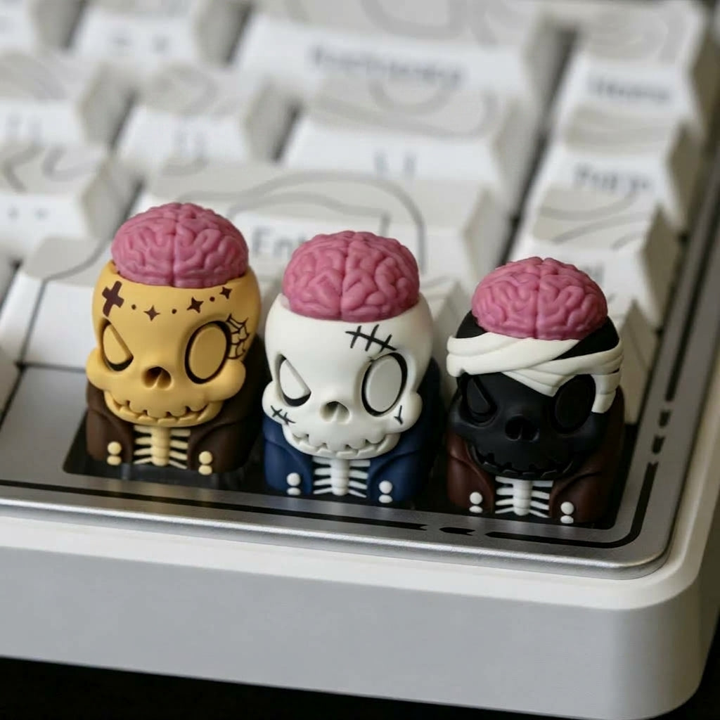 Original Design Brainstorming Skeleton Series, multi-color resin molded personalized keycaps, cartoon image creative cultural keycaps, mechanical keyboard handmade decorative keycaps