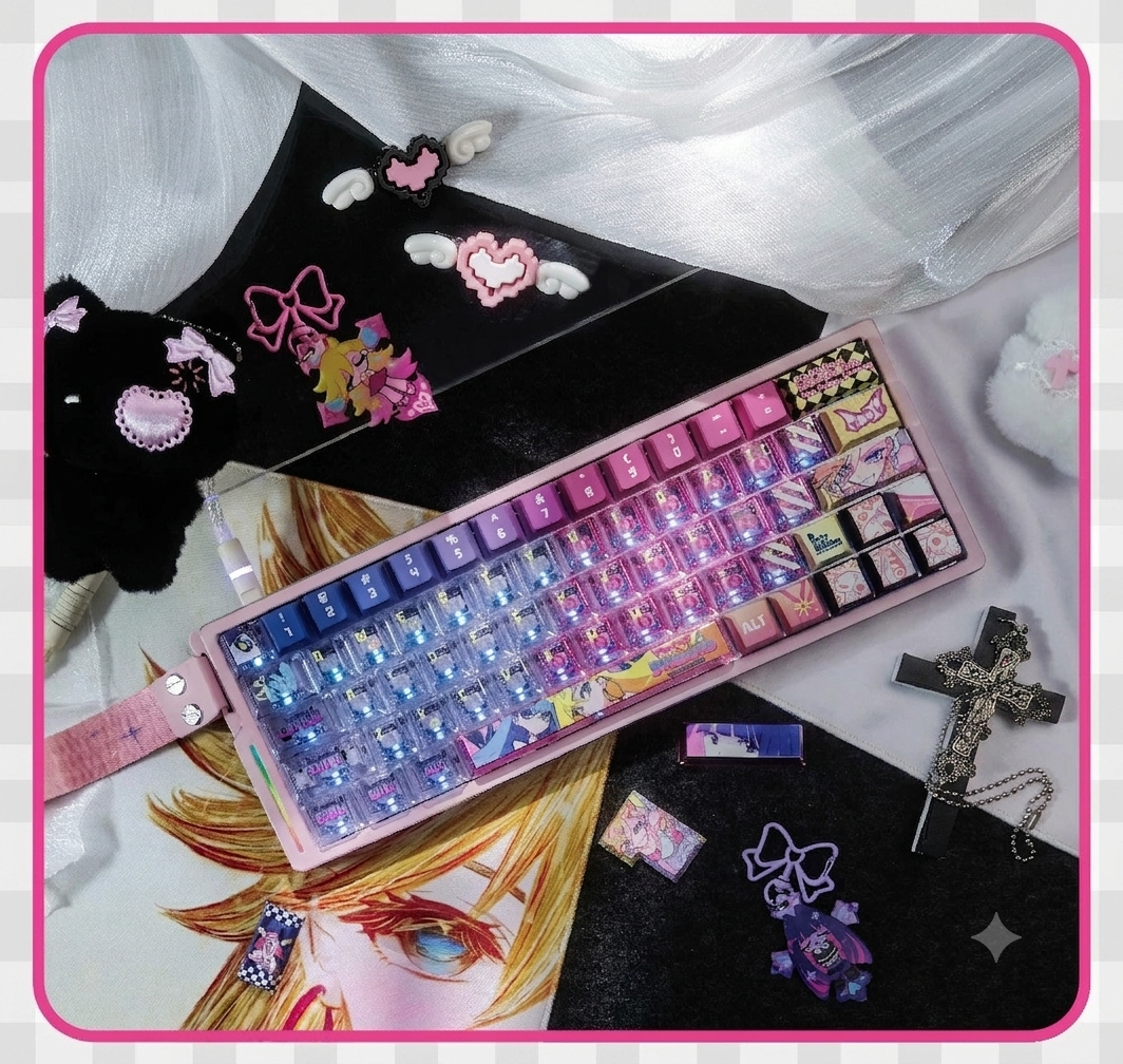 Panty &amp; Stocking with Garterbelt，theme, PBT material personalized keycap set, anime keycap culture peripheral mechanical keyboard decoration keycaps， Compatible with 61/64/68/75/84/87/104 key mechanical keyboard keycap set