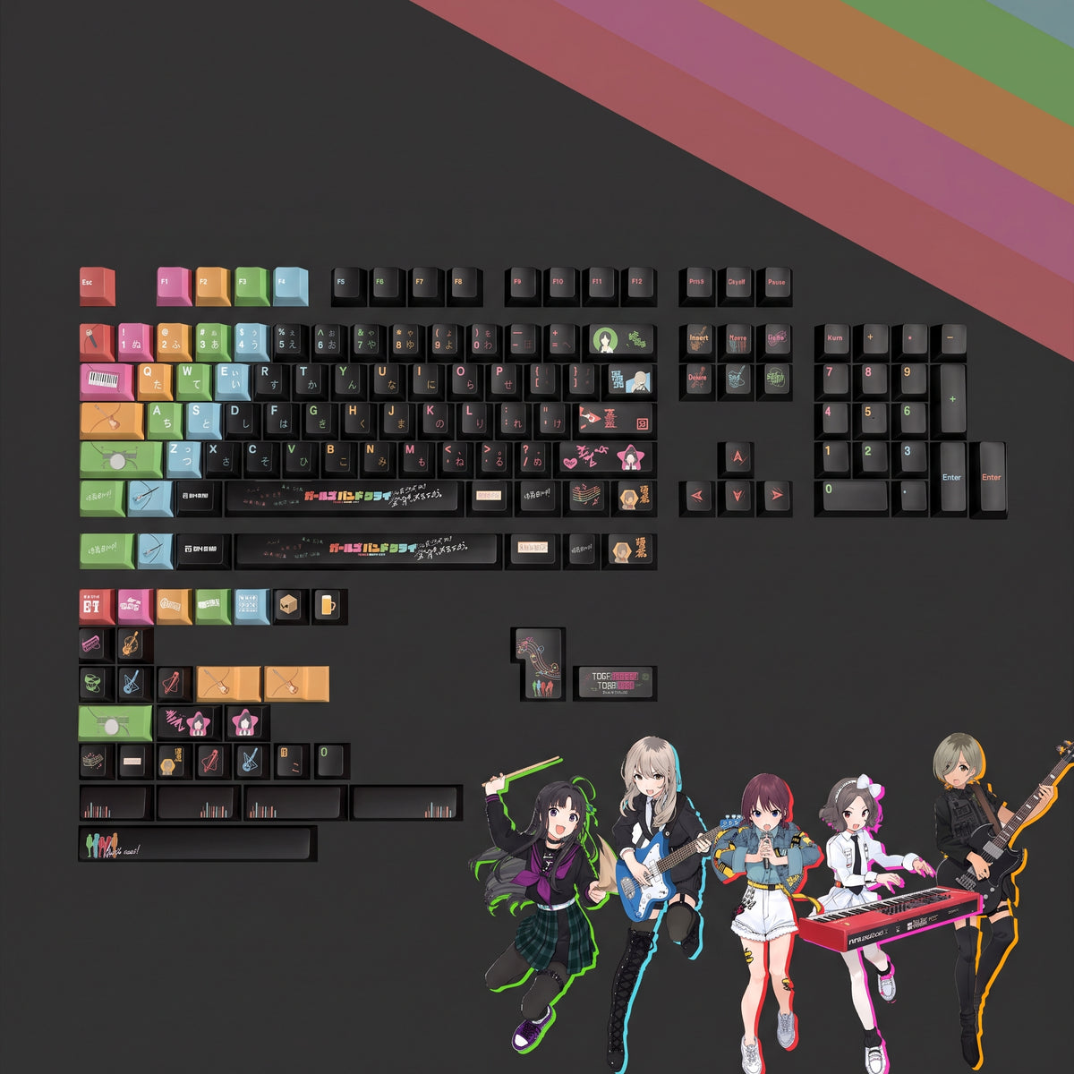 girls band cry Theme PBT material personalized key cap set, animation game culture creative decoration key cap set, compatible with 61/64/68/75/84/87/104 key mechanical keyboard