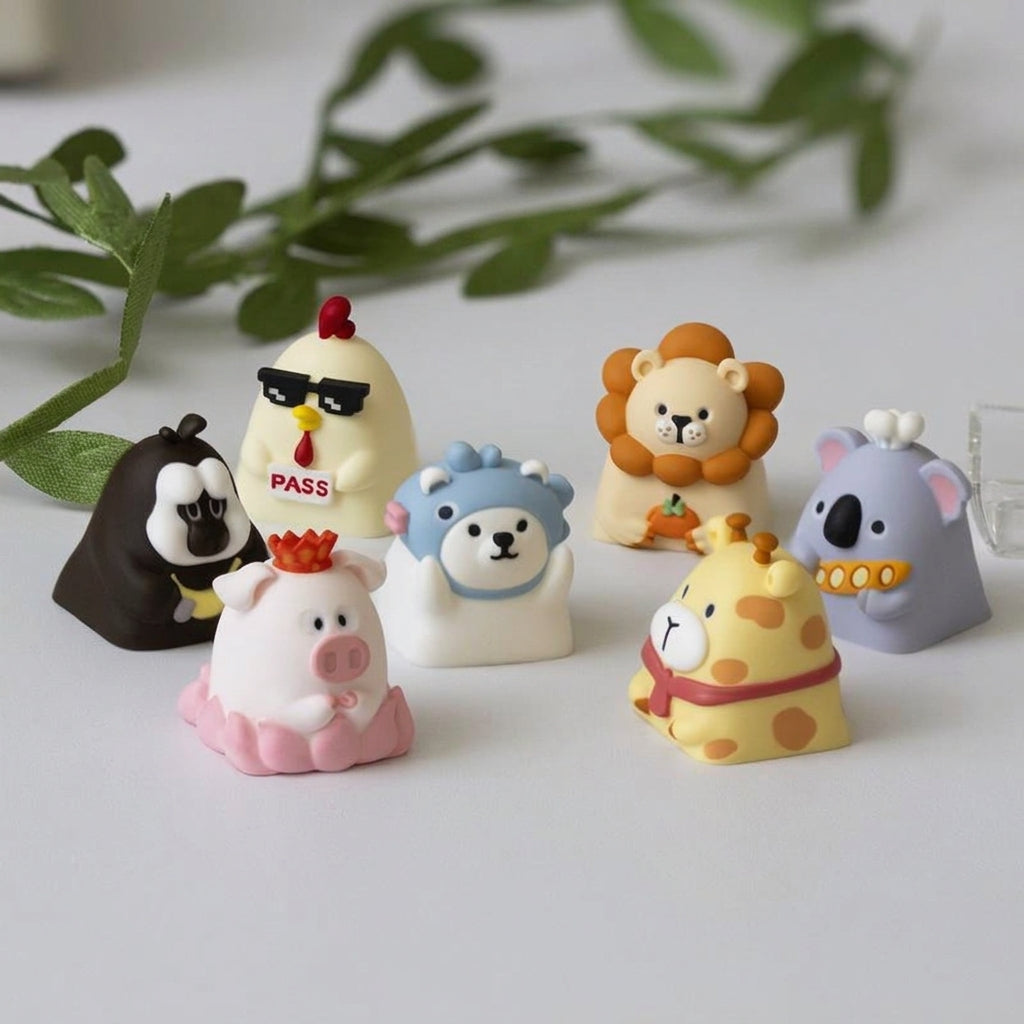 Cute zoo series, multi-color resin molded personalized keycaps, cartoon image creative cultural keycaps, mechanical keyboard handmade decorative keycaps