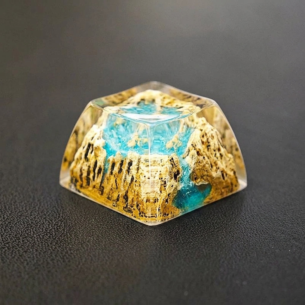 Snowy Mountain Island Theme Design Miniature Landscape, crystal resin personalized keycaps, game culture creative keycaps, Mechanical keyboard decorative keycaps