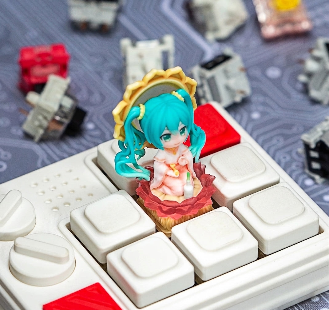 Hatsune Miku 3 D printing, not corroded or faded, three-dimensional modeling, anime, gaming, cultural creativity, personalized keycaps, mechanical keyboard decoration keycaps