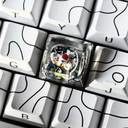 Flying into space, space themed design, Crystal drops of glue material artisankeycaps, craftsman decorated keycaps.