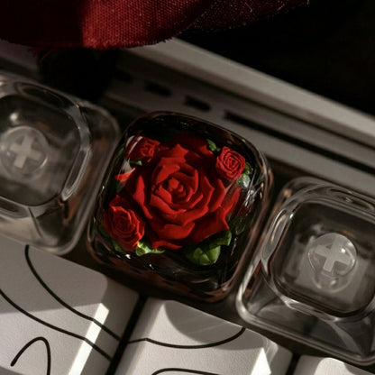 Thorn roses, crystal resin personalized keycaps, bright flower creative decorative keycaps, mechanical keyboard art resin handmade keycaps