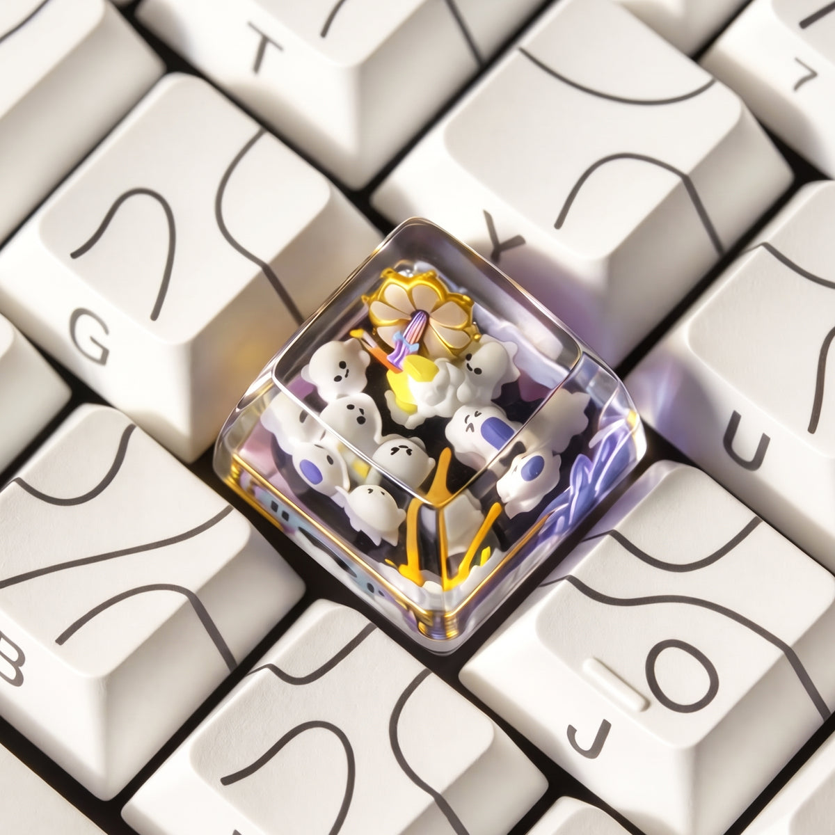 Ghost Concert, Ghost Phonograph themed design, Crystal drops of glue material artisankeycaps, craftsman decorated keycaps.