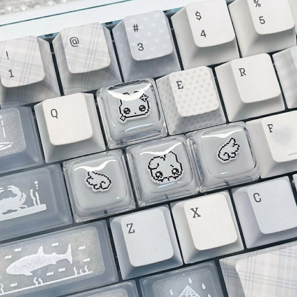Pixel style rabbit translucent cute keycap WASD, PC crystal resin personalized keycaps, anime creative cultural peripheral products, decorative keycaps