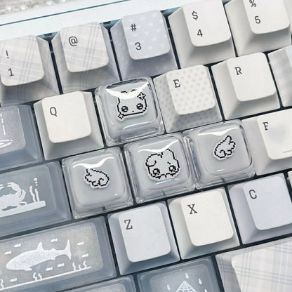 Pixel style rabbit translucent cute keycap WASD, PC crystal resin personalized keycaps, anime creative cultural peripheral products, decorative keycaps