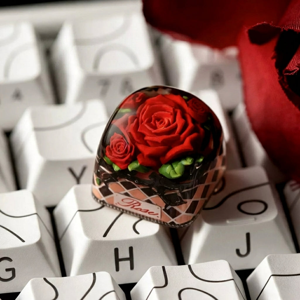 Thorn roses, crystal resin personalized keycaps, bright flower creative decorative keycaps, mechanical keyboard art resin handmade keycaps