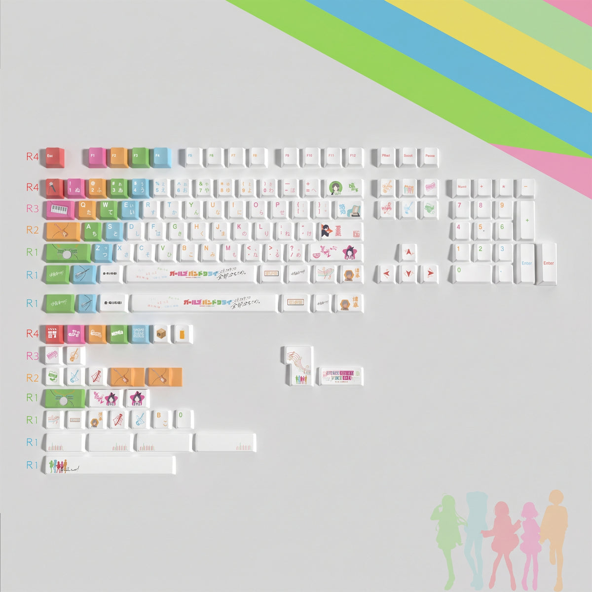 girls band cry Theme PBT material personalized key cap set, animation game culture creative decoration key cap set, compatible with 61/64/68/75/84/87/104 key mechanical keyboard