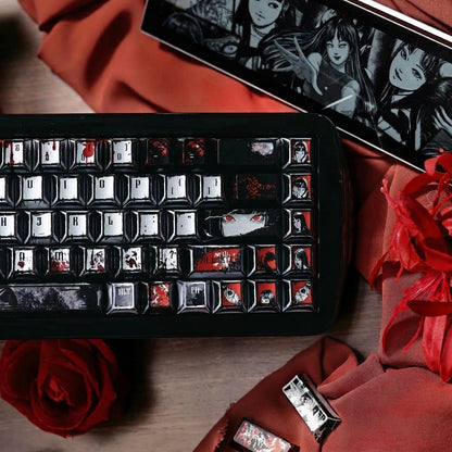 Tomie Kawakami theme, metallic paint texture PBT material anime and game cultural and creative keycaps set, Compatible with 61/64/68/75/84/87/104 Key Mechanical Keyboard Keycap Set