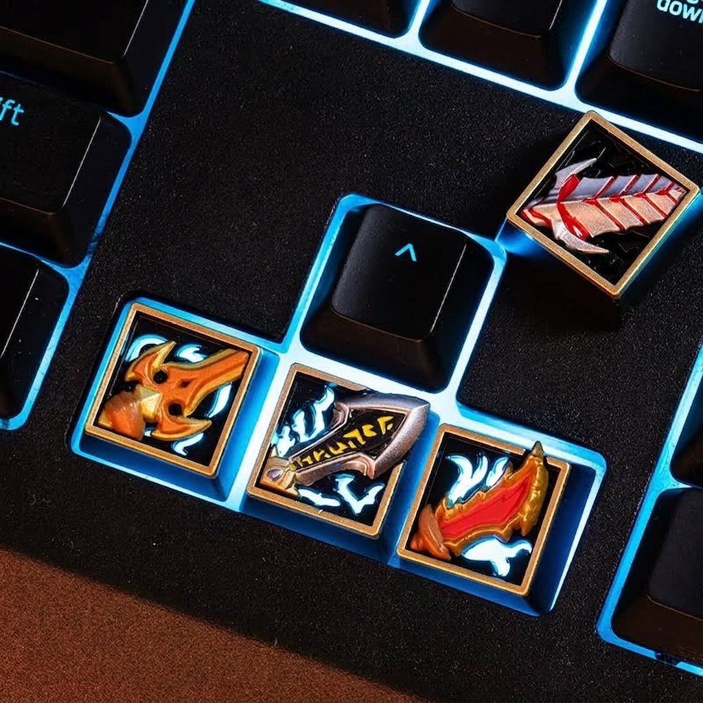 Zinc alloy metal keycap blind box for League of Legends game peripherals, game weapon icons, game cultural creative keycaps, mechanical keyboard decorative keycaps.