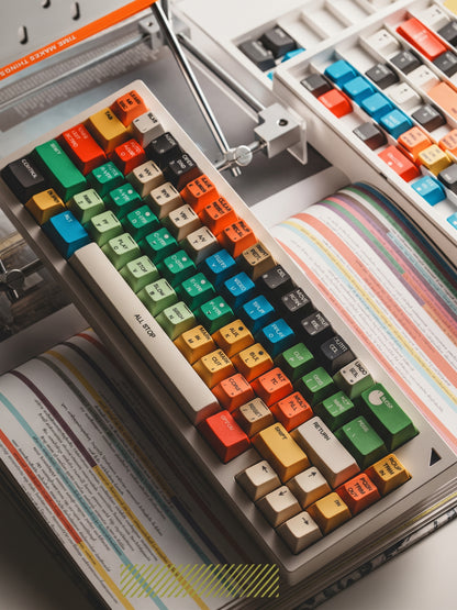 Retro color scheme, vintage rainbow color, dopamine color scheme creative haphazardly pieced keycaps PBT material personalized keycap set, mechanical keyboard replacement decorative keycaps, compatible with 61/64/68/75/84/87/104 key mechanical keyboard