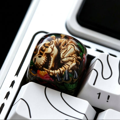 Micro landscape dinosaur fossil design, Tyrannosaurus rex，Crystal drops of glue material artisankeycaps, craftsman decorated keycaps.