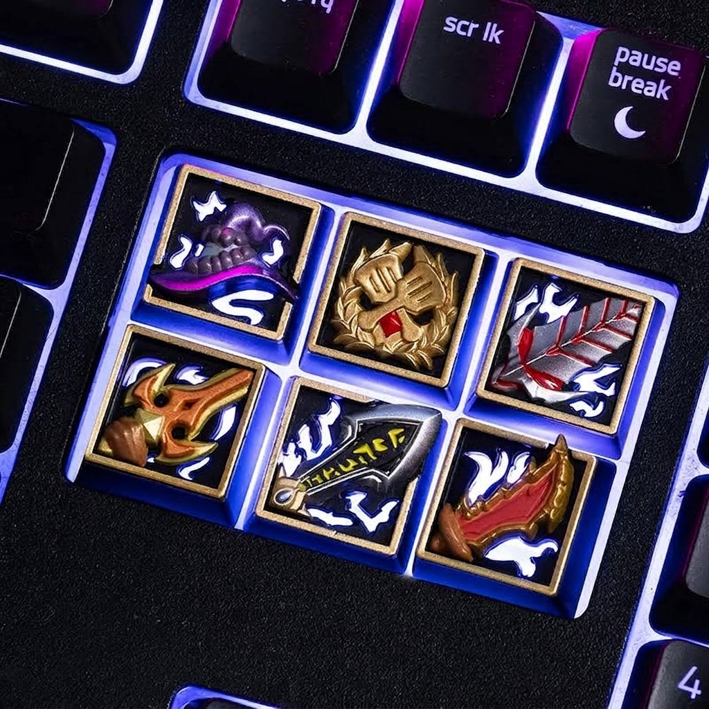 Zinc alloy metal keycap blind box for League of Legends game peripherals, game weapon icons, game cultural creative keycaps, mechanical keyboard decorative keycaps.