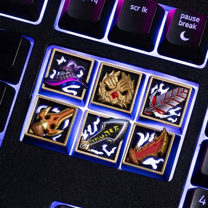Zinc alloy metal keycap blind box for League of Legends game peripherals, game weapon icons, game cultural creative keycaps, mechanical keyboard decorative keycaps.