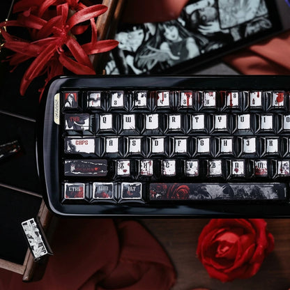 Tomie Kawakami theme, metallic paint texture PBT material anime and game cultural and creative keycaps set, Compatible with 61/64/68/75/84/87/104 Key Mechanical Keyboard Keycap Set
