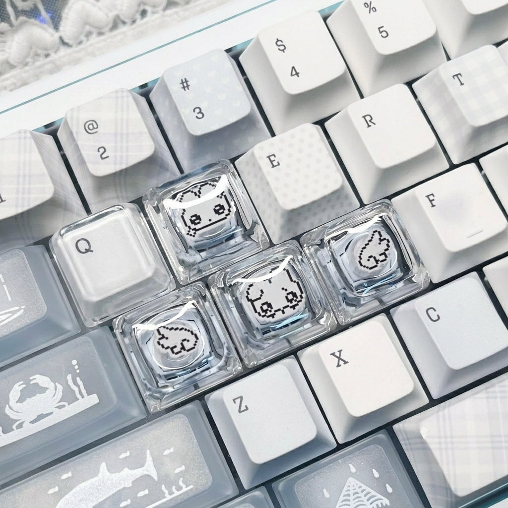 Pixel style rabbit translucent cute keycap WASD, PC crystal resin personalized keycaps, anime creative cultural peripheral products, decorative keycaps