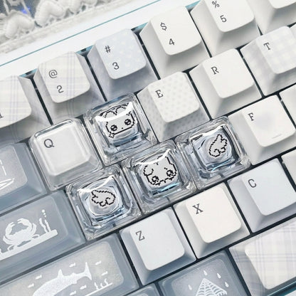 Pixel style rabbit translucent cute keycap WASD, PC crystal resin personalized keycaps, anime creative cultural peripheral products, decorative keycaps
