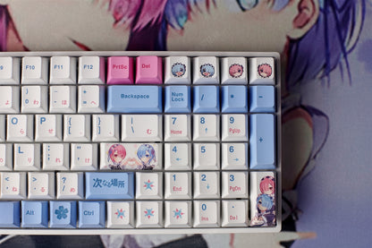 Re:Life in a different world from zero ，Rem PBT material personalized key cap set, animation game culture creative decoration key cap set, compatible with 61/64/68/75/84/87/104 key mechanical keyboard