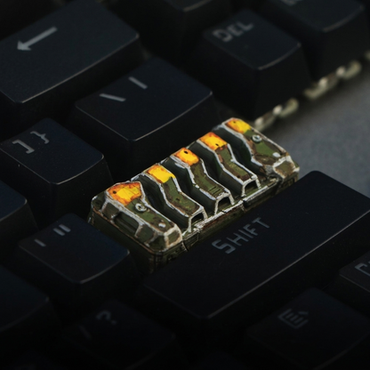 Fallout Season theme style retro mechanical apocalypse wasteland style, painting done old 2.25U Enter key game anime resin decorative keycaps, , mechanical keyboard decorative keycaps.