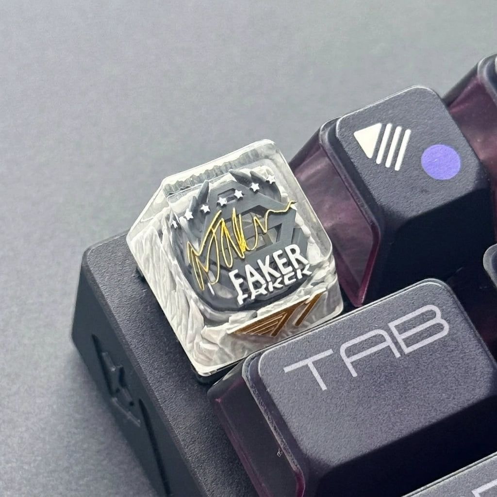 League of Legends, T1 team faker signature, crystal resin personalized keycaps, game culture creative keycaps, mechanical keyboard signature art custom keycaps