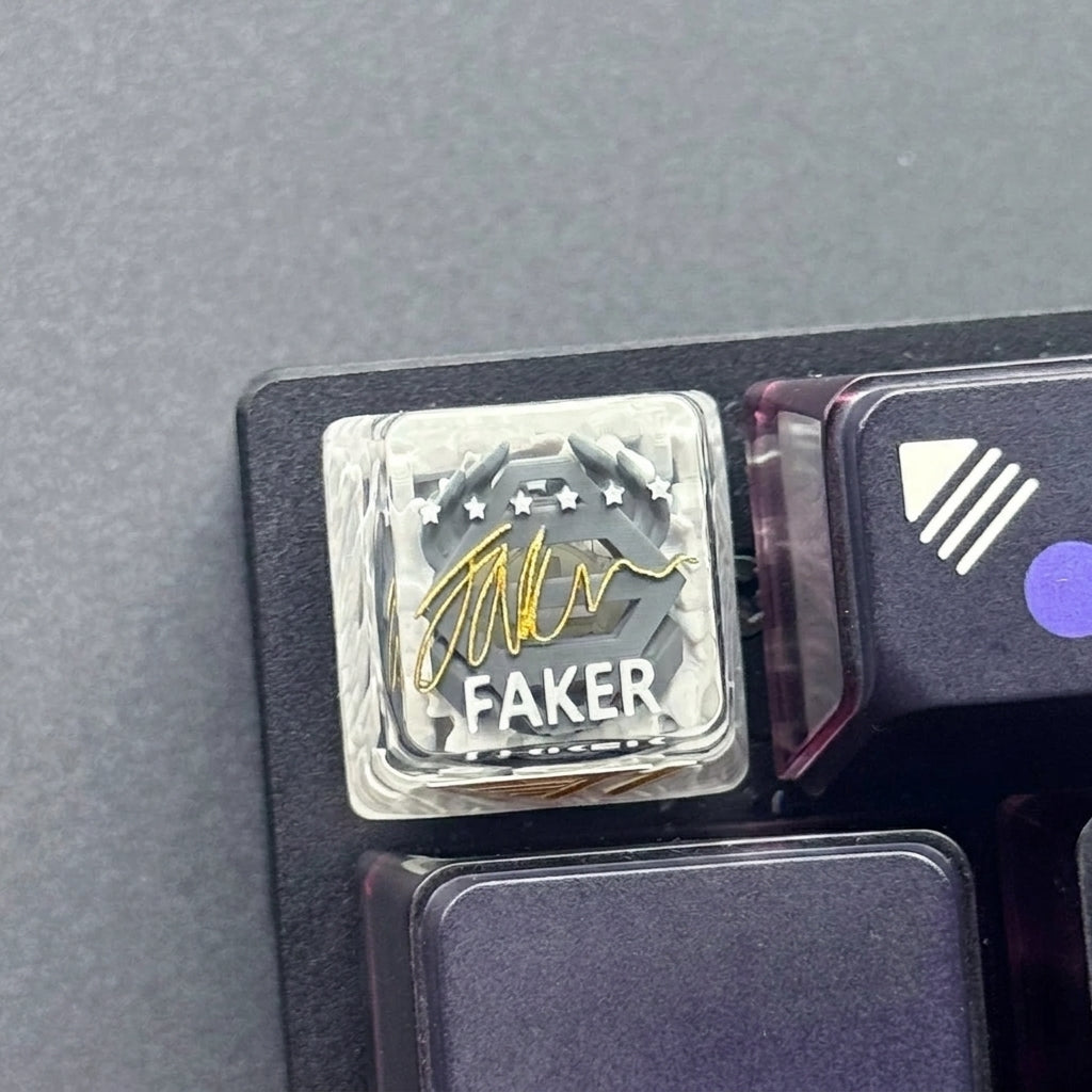League of Legends, T1 team faker signature, crystal resin personalized keycaps, game culture creative keycaps, mechanical keyboard signature art custom keycaps