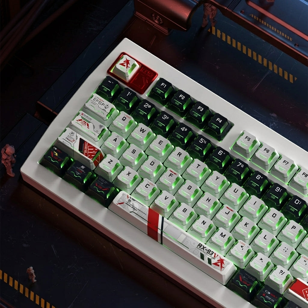 Gundam themed mecha translucent PBT material Original Factory Height,  mechanical keyboard replacement keycap set, Compatible with 61/64/68/75/84/87/104 Key Mechanical Keyboard Keycap Set