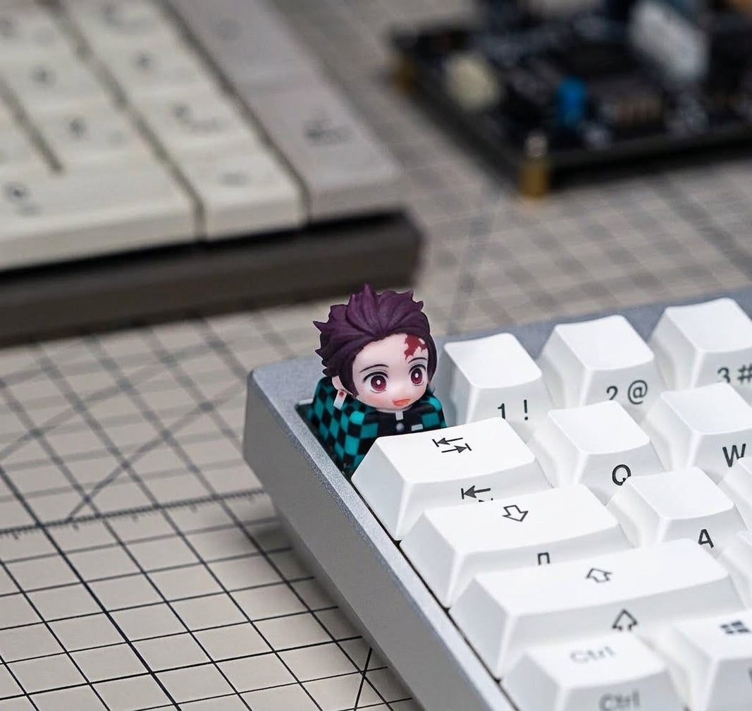 Demon Slayer theme secondary design, 3 D printing, not corroded or faded, three-dimensional modeling, anime, gaming, cultural creativity, personalized keycaps, mechanical keyboard decoration keycaps