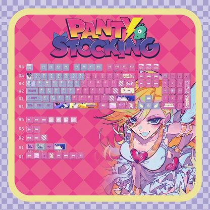 Panty &amp; Stocking with Garterbelt，theme, PBT material personalized keycap set, anime keycap culture peripheral mechanical keyboard decoration keycaps， Compatible with 61/64/68/75/84/87/104 key mechanical keyboard keycap set