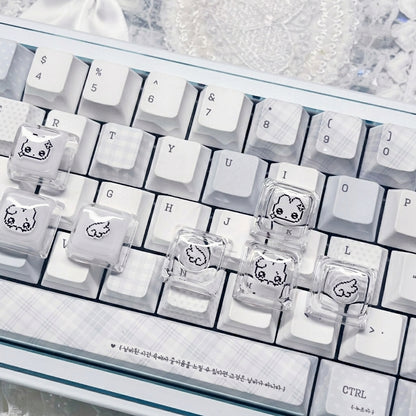 Pixel style rabbit translucent cute keycap WASD, PC crystal resin personalized keycaps, anime creative cultural peripheral products, decorative keycaps