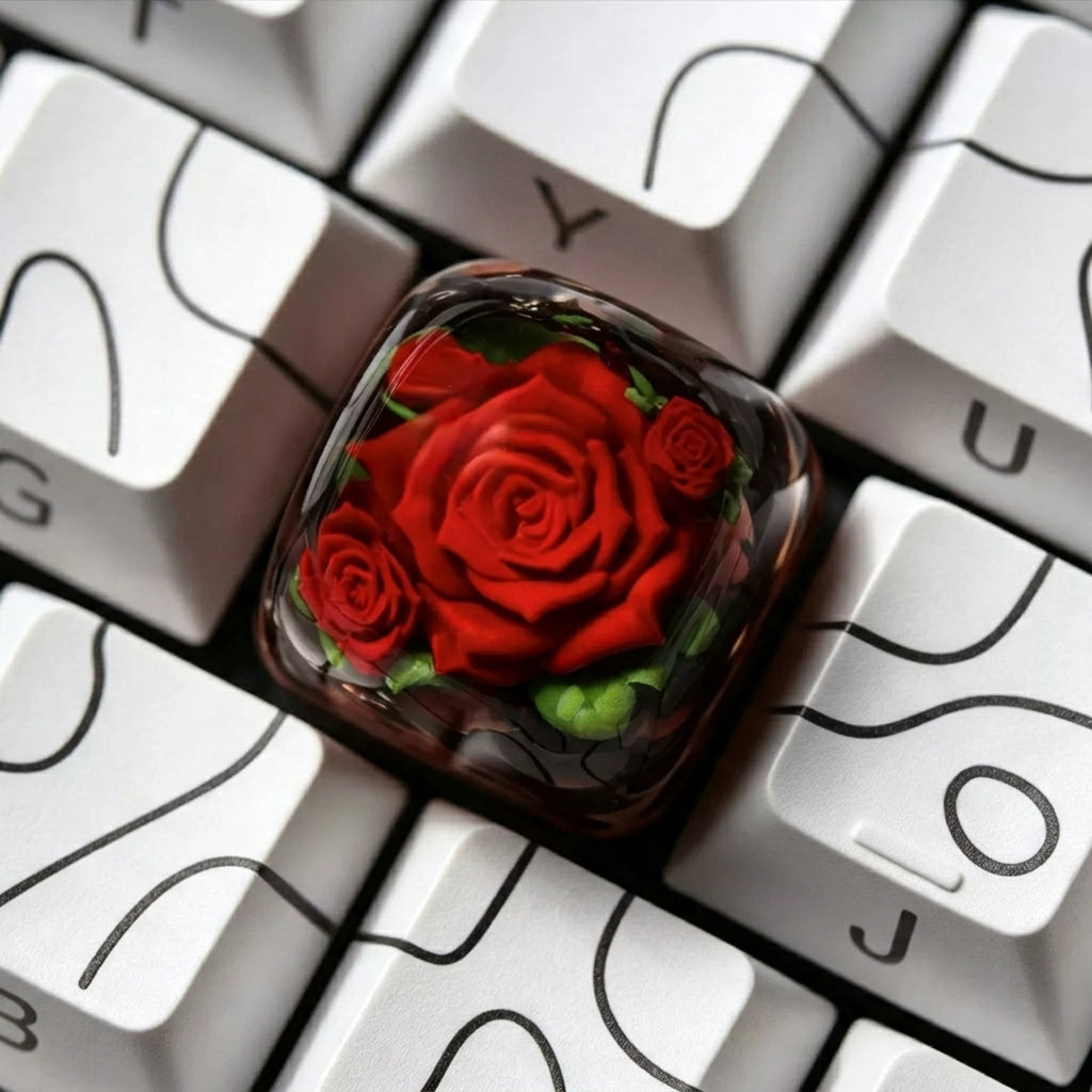 Thorn roses, crystal resin personalized keycaps, bright flower creative decorative keycaps, mechanical keyboard art resin handmade keycaps