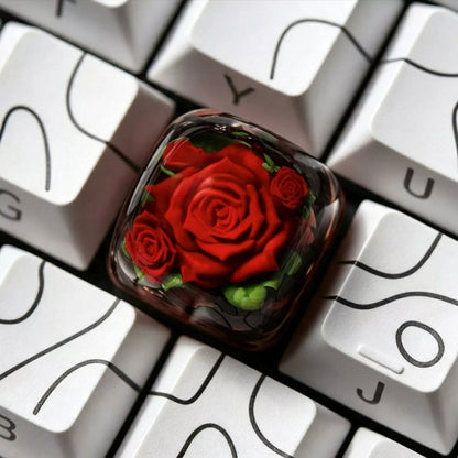 Thorn roses, crystal resin personalized keycaps, bright flower creative decorative keycaps, mechanical keyboard art resin handmade keycaps