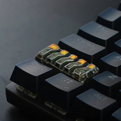 Fallout Season theme style retro mechanical apocalypse wasteland style, painting done old 2.25U Enter key game anime resin decorative keycaps, , mechanical keyboard decorative keycaps.