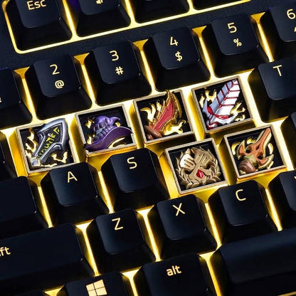 Zinc alloy metal keycap blind box for League of Legends game peripherals, game weapon icons, game cultural creative keycaps, mechanical keyboard decorative keycaps.