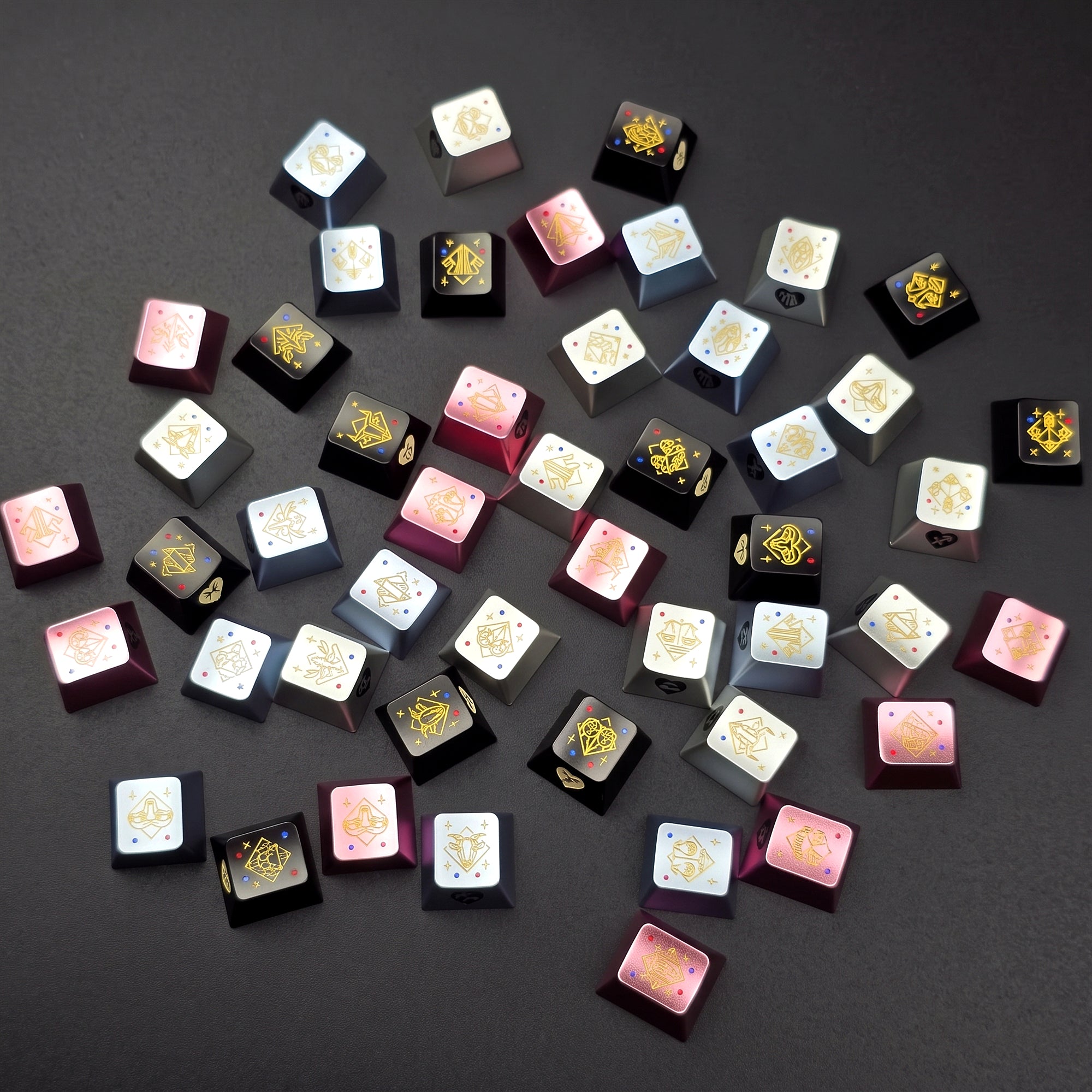12 Constellation Aluminum Alloy Keycaps with Anodized Enamel Color Craft Metal Personalized Keycaps, Mechanical Keyboard Decorative Keycaps, Constellation Divination Cultural Creative Products.