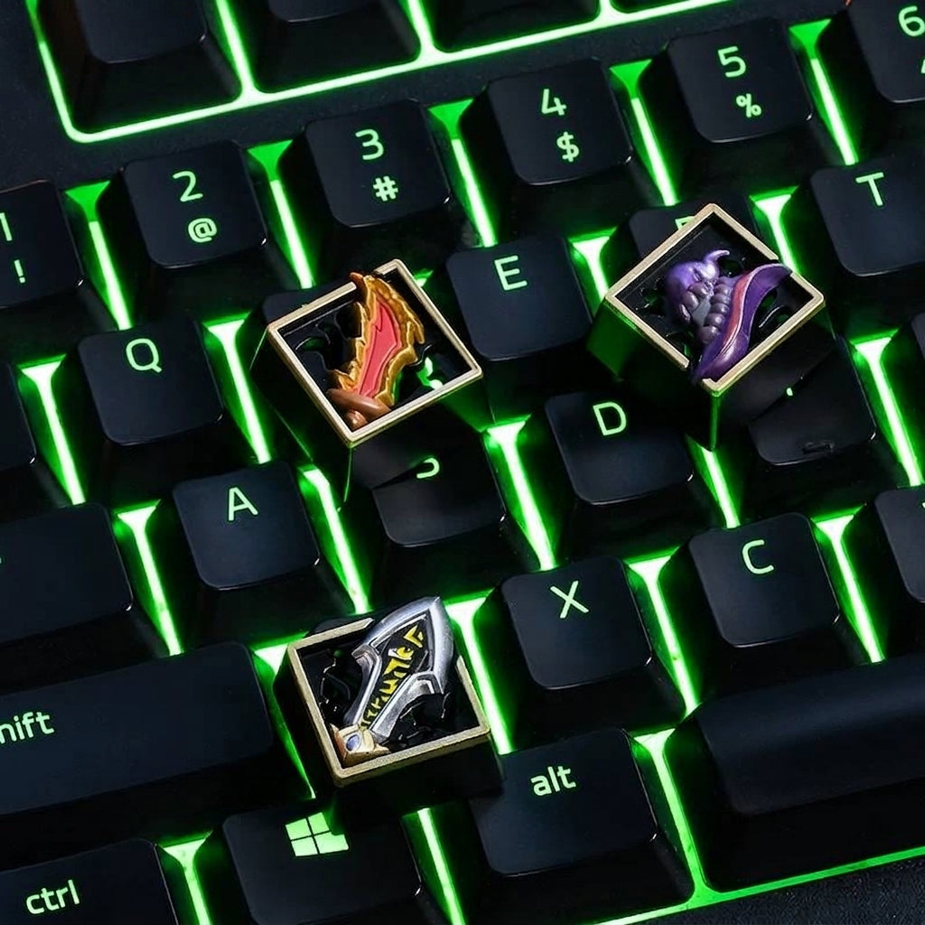 Zinc alloy metal keycap blind box for League of Legends game peripherals, game weapon icons, game cultural creative keycaps, mechanical keyboard decorative keycaps.