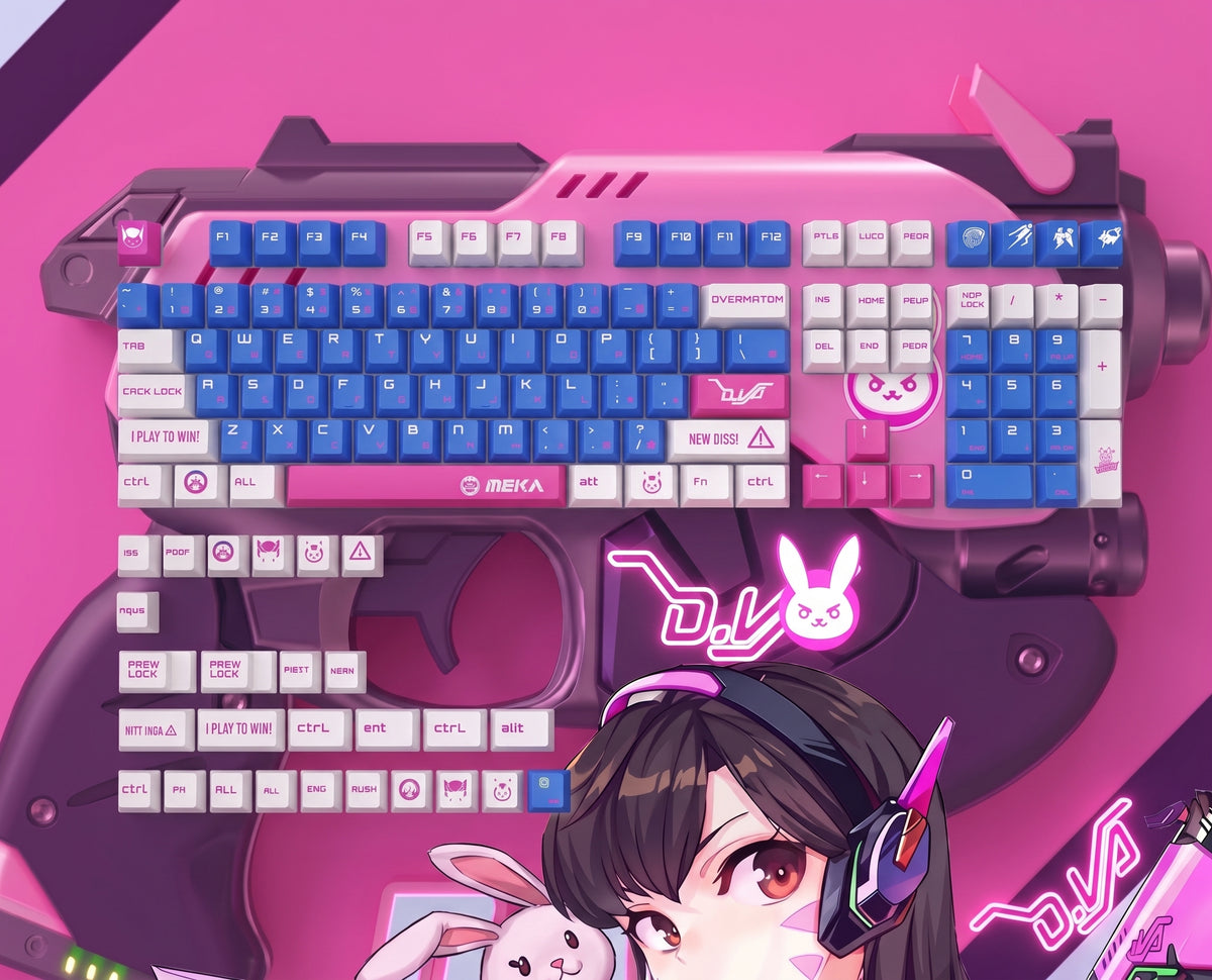 Overwatch，DVA themed ， PBT material personalized key cap set, animation game culture creative decoration key cap set, compatible with 61/64/68/75/84/87/104 key mechanical keyboard