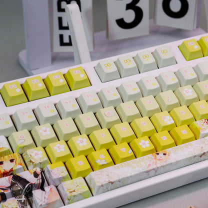 HAMIDASHI CREATIVE series, Izumi Hiyori theme, PBT material personalized keycap set, anime keycap culture peripheral mechanical keyboard decoration keycaps， Compatible with 61/64/68/75/84/87/104 key mechanical keyboard keycap set