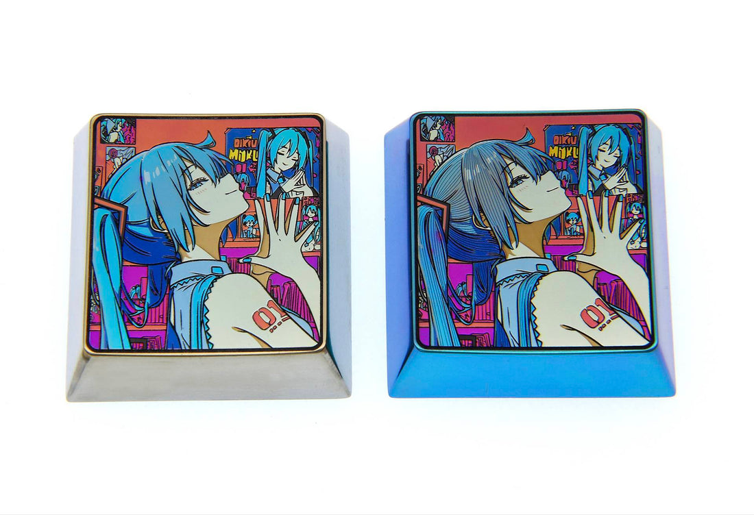 Hatsune Miku 4U titanium alloy personalized keycaps, metal decorative keycaps around animation and game music characters, and artistic carving keycaps