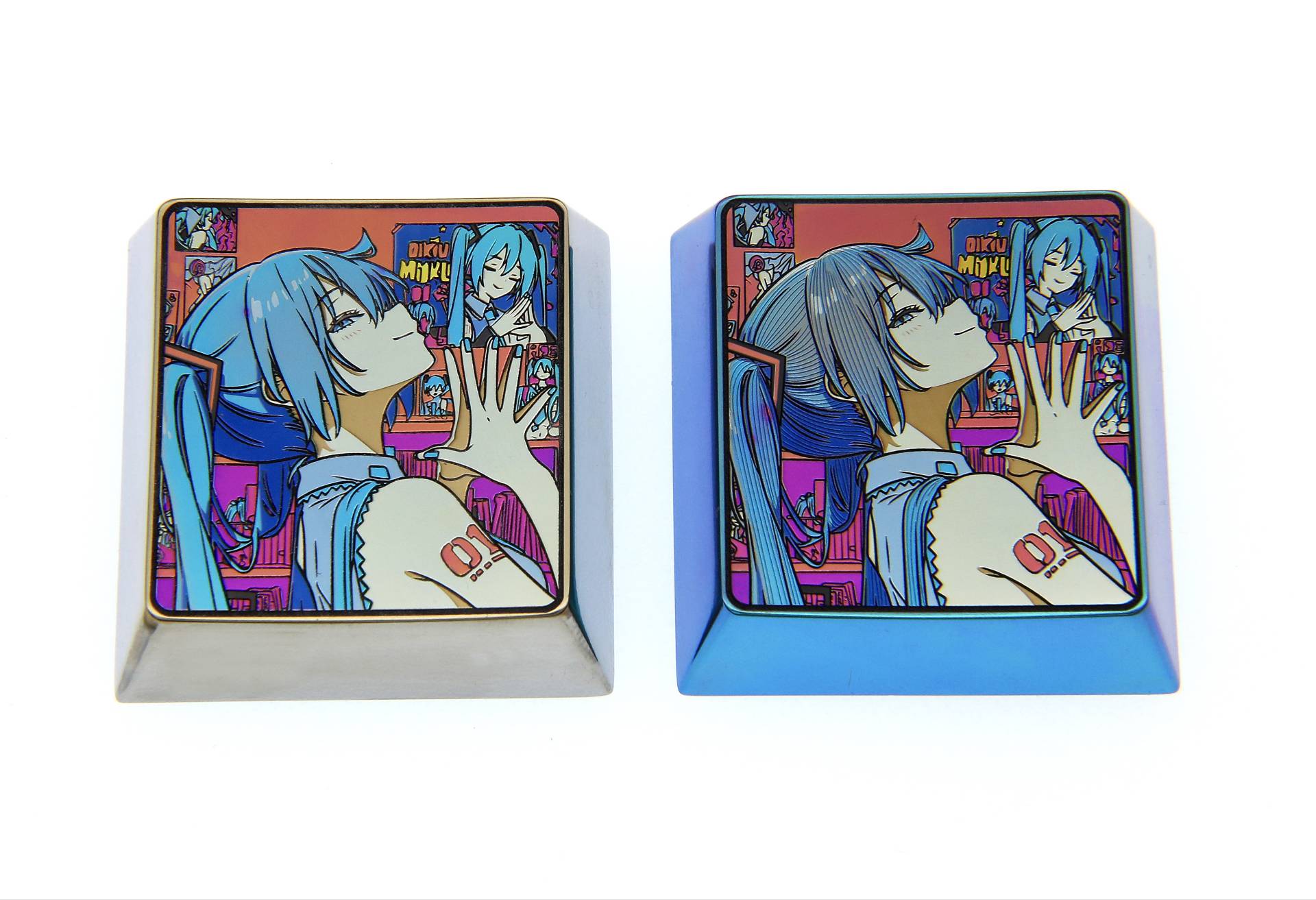 Hatsune Miku 4U titanium alloy personalized keycaps, metal decorative keycaps around animation and game music characters, and artistic carving keycaps