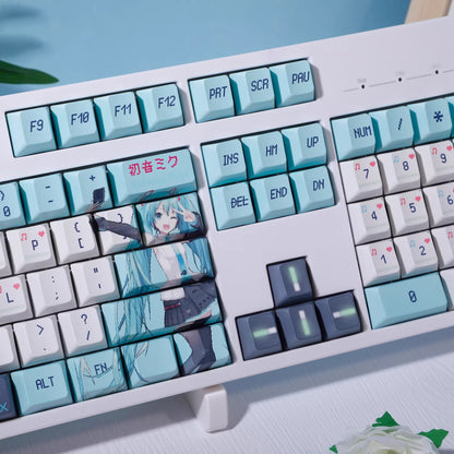 Hatsune Miku Theme PBT Material Hot Sublimation Process Personalized Keycap Set, Animation Music Theme Decoration Keycap Set