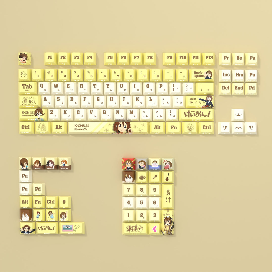 K-On! ， Hirasawa Yui Theme Side Carving Original Transparent Keycap Small Set PBT Heat Sublimation Original Height Keycap Set