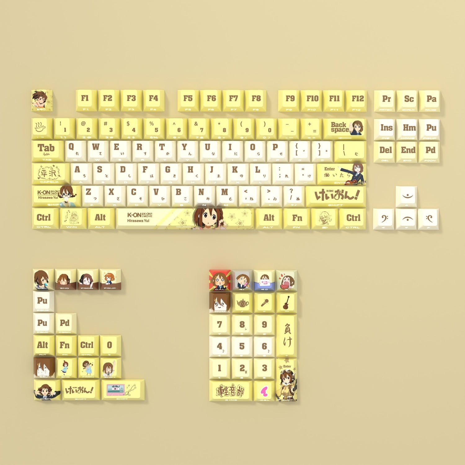 K-On! ， Hirasawa Yui Theme Side Carving Original Transparent Keycap Small Set PBT Heat Sublimation Original Height Keycap Set