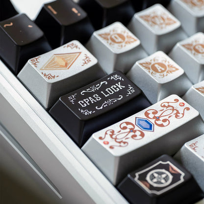 Metallic paint texture gilded design art keycaps, custom set personalized keycap series，PBT material, Original factory height, compatible with 61/64/68/75/84/87/104 mechanical keyboard keycap set